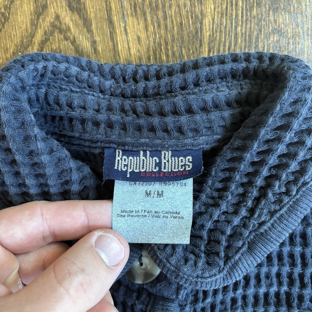 VTG 90s Republic Blues Waffle Knit Cotton Cardigan Blue Sweater Women's M Canada - Picture 5 of 8